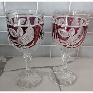 Nachtmann Amaris 2 Cut to Clear Crystal Wine Glass Goblet Bohemian Cranberry